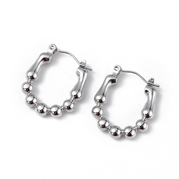 Non-Tarnish 304 Stainless Steel Round Beaded Hoop Earrings for Women