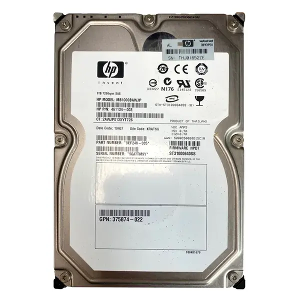 461134-003-06 HP 1TB 7200RPM SAS 3Gb/s 3.5-Inch 16MB Cache Hot Swap Hard Drive