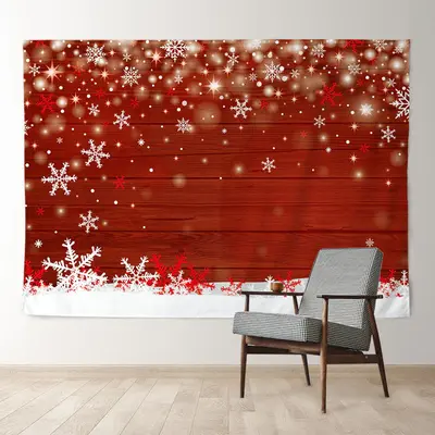 Aperturee White Snowflake Bokeh Red Wood Christmas Backdrop