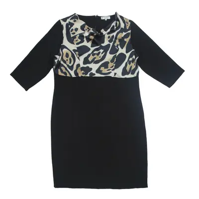 CARLA FERRONI Lined Pencil Dress Black Animal Print 3/4 Sleeve Midi Womens UK 20