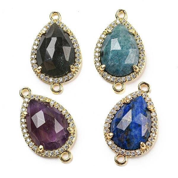 Natural Mixed Gemstone Faceted Teardrop Connector Charms