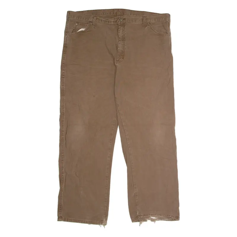 DICKIES Workwear Mens Canvas Trousers Brown Relaxed Straight W42 L30