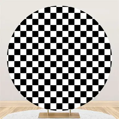 Aperturee Black And White Square Lattice Birthday Round Backdrop | Backdrop For Birthday Party | Custom Birthday Backdrops | ...