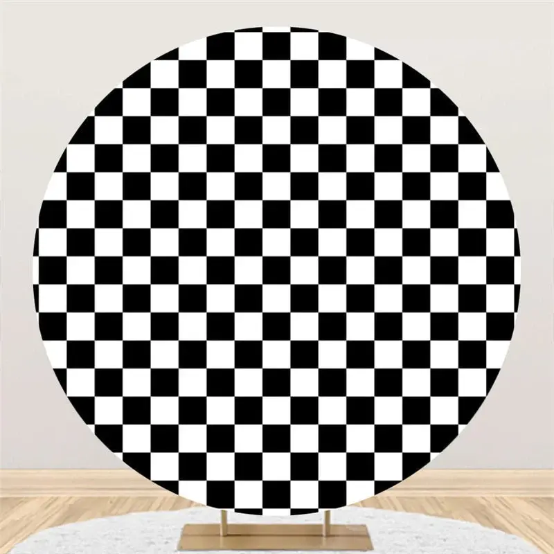Aperturee Black And White Square Lattice Birthday Round Backdrop | Backdrop For Birthday Party | Custom Birthday Backdrops | ...