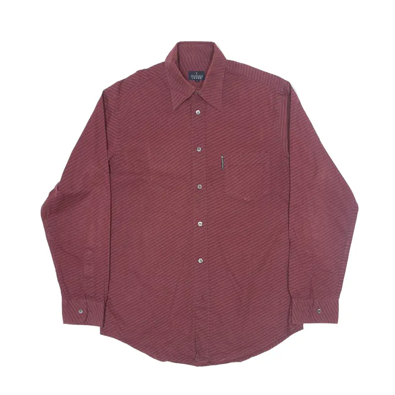 TRUSSARDI Jeans Shirt Maroon 90s Striped Long Sleeve Mens L