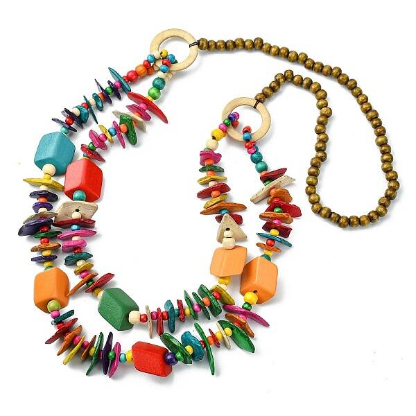 Colorful Dyed Natural Coconut Beaded Bib Necklaces