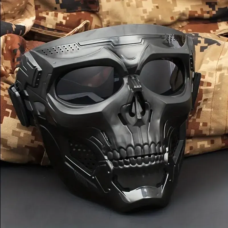 Creative Skull Full Face Mask Bike Mask, Halloween Motorcycle Face Mask with Lenses, Windproof Face Cover Mask for Outdoor ...