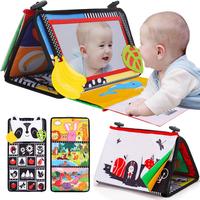 Tummy Time Baby Mirror Infant Toys Newborn Toys with Crinkle Cloth Book and Teether Black and White High Contrast Baby Toys B...