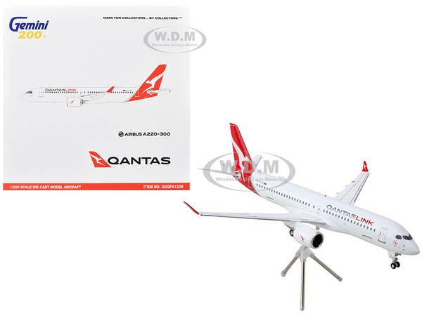 Airbus A220-300 Commercial Aircraft QantasLink - Qantas Airways (VH-4XB) White with Red Tail Gemini 200 Series 1/200 Diecast ...