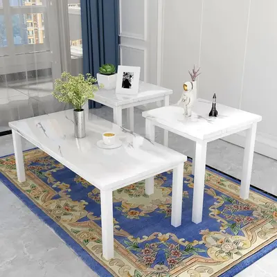 DKLGG Faux Marble Coffee Table Set of 3, Living Room Table Set,End Table with Metal Frame Sofa Side,Accent