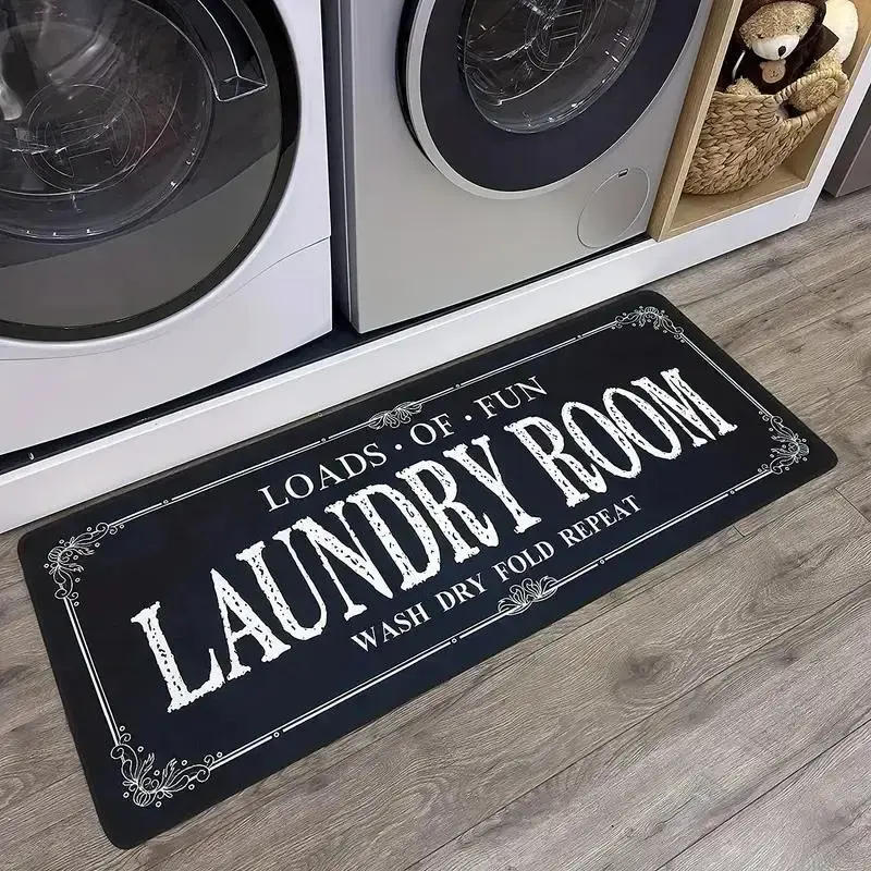 Letter Pattern Laundry Room Mat, Non-slip Waterproof Kitchen Mat, Kitchen Rug, Entrance Doormat, Home Decor, Room Decor