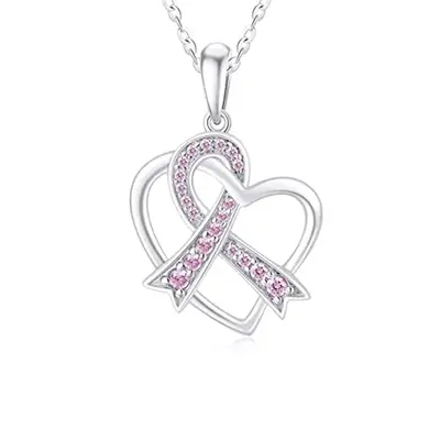 14K White Gold Personalized Birthstone & Bow Heart Necklace for Women