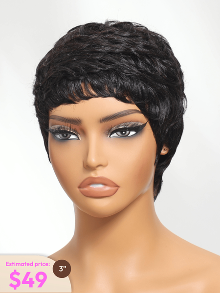 UNice Pixie Cut Baby Bangs Black Human Hair Glueless Wig
