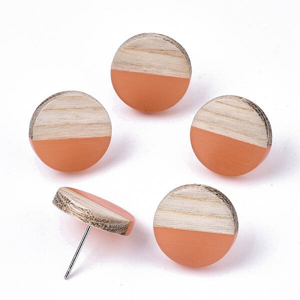 Transparent Resin & Wood Stud Earrings
