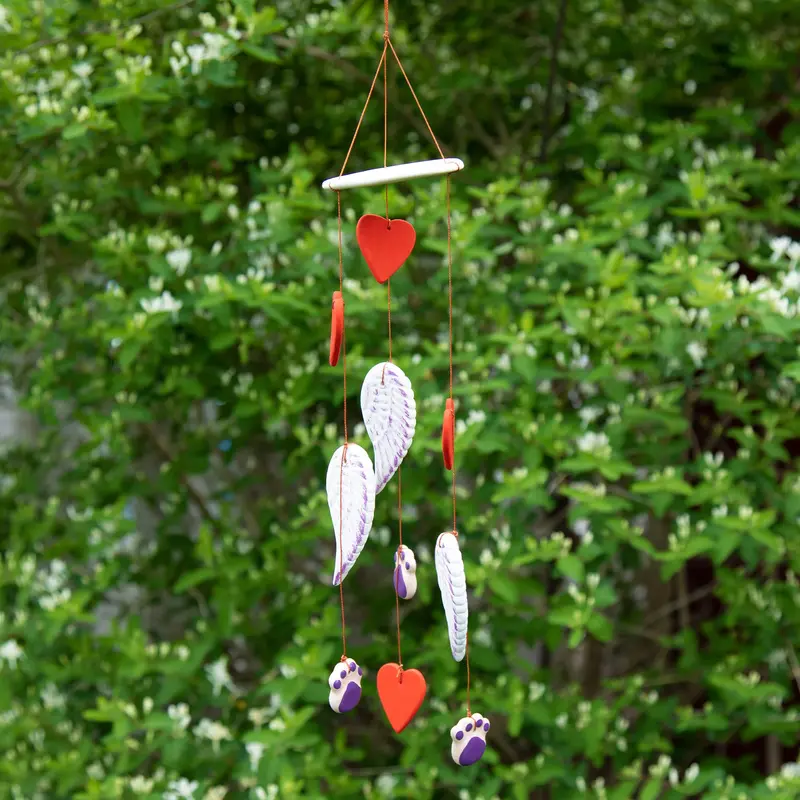 Always in My Heart Paw Print Ceramic Chime - Wings