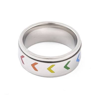 Non-Tarnish 304 Stainless Steel Rainbow Heart Spinner Ring
