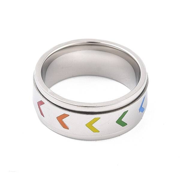 Non-Tarnish 304 Stainless Steel Rainbow Heart Spinner Ring