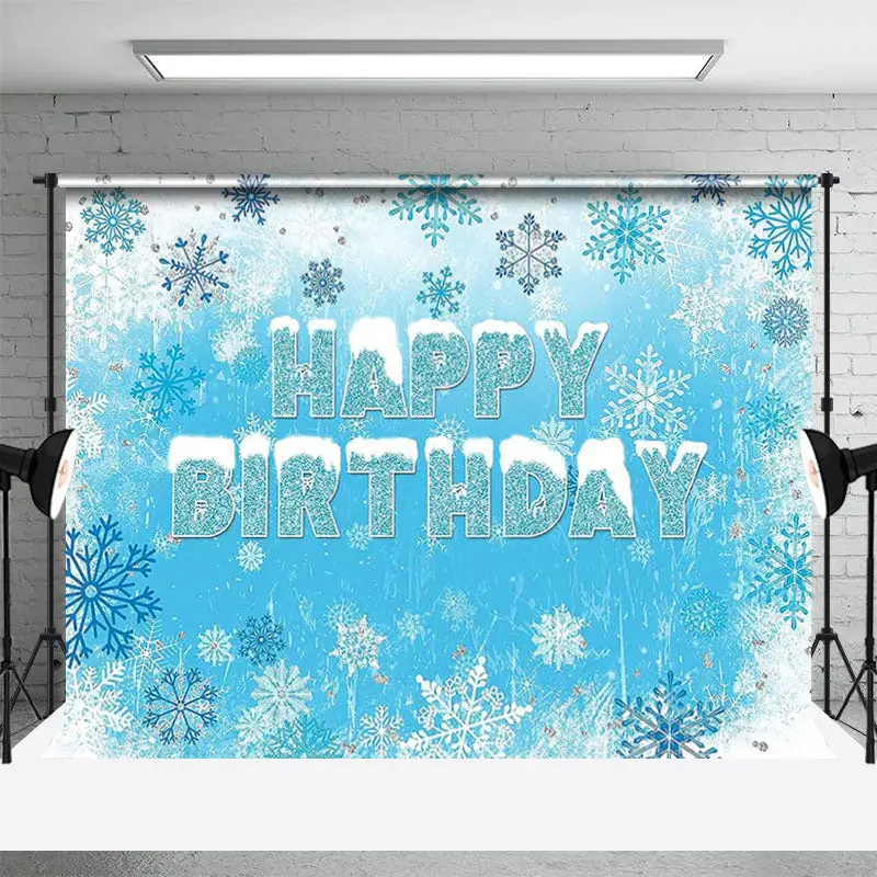 Blue White Ice Snowflakes Birthday Winter Backdrop - Aperturee