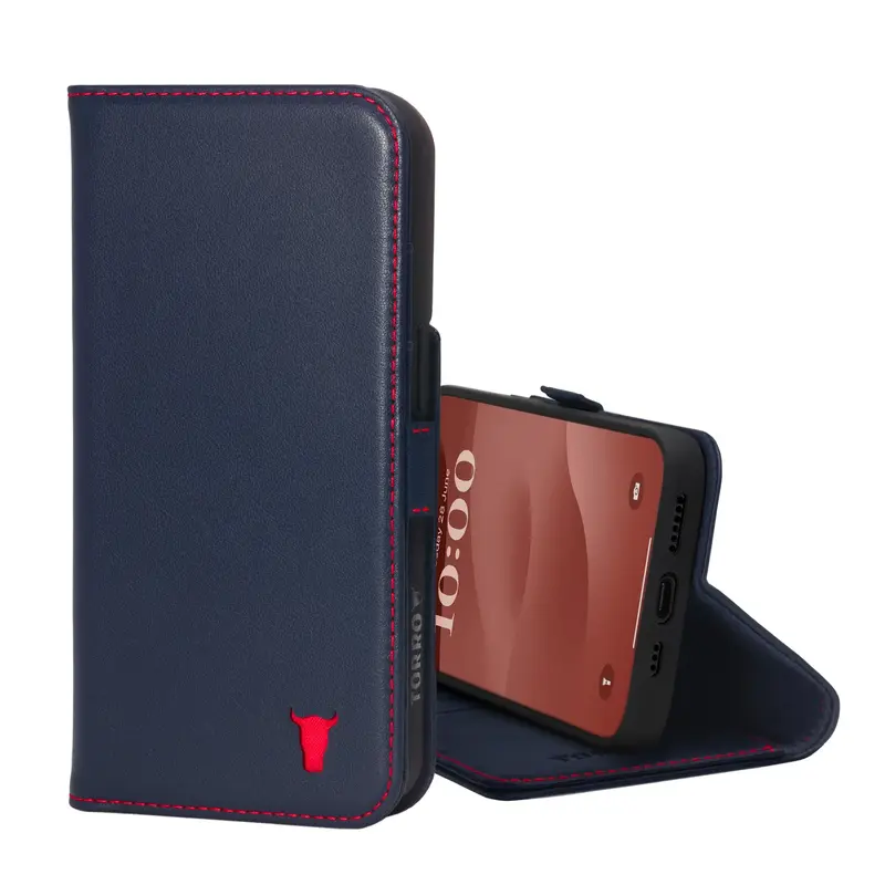 Apple iPhone 15 Leather Wallet Case (with Stand Function) - Navy Blue