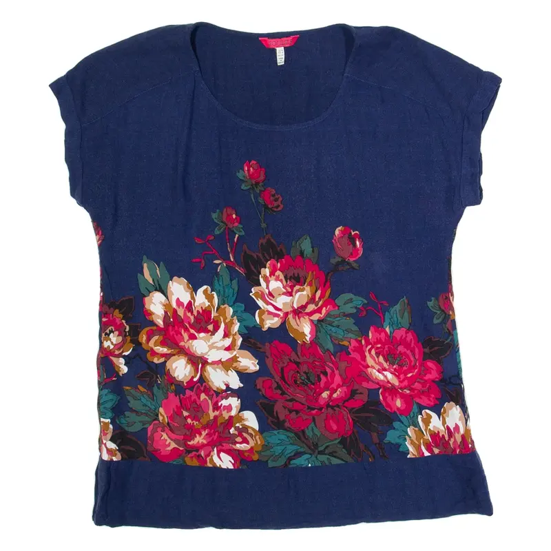JOULES Womens Printed Top Blue Viscose Floral UK 6