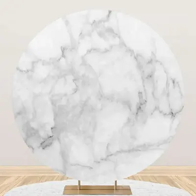 Simple Grey White Marble Round Birthday Backdrop - Aperturee