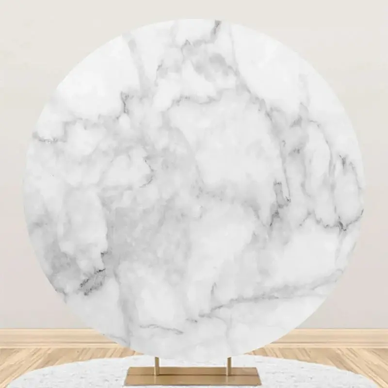 Simple Grey White Marble Round Birthday Backdrop - Aperturee