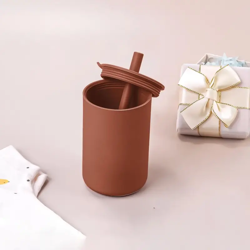 Silicone Solid Cup, 1 Count Baby Drinking Trainer Cup, Break Resistant Silicone Straw Cup with Lid, Baby Drinking Cup, Baby S...