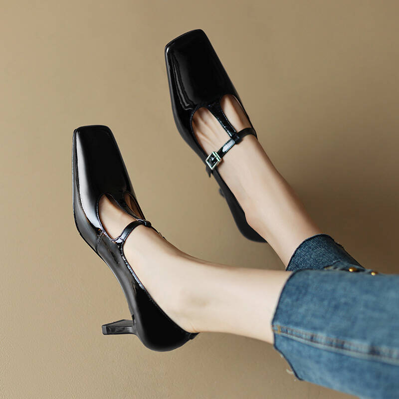 CHIKO Kaely Square Toe Chunky Heels T-Strap Shoes