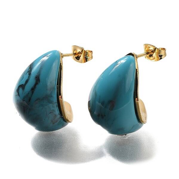 Ion Plating(IP) 304 Stainless Teardrop Steel Stud Earrings