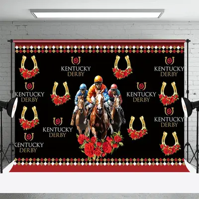 Horse Rider Rose Horseshoe Kentucky Derby Backdrop - Aperturee