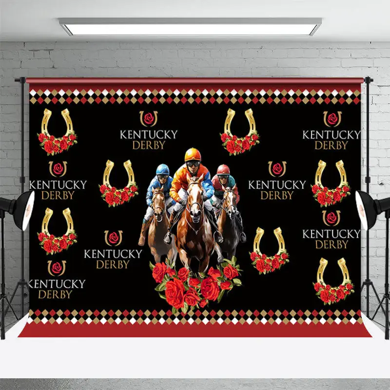 Horse Rider Rose Horseshoe Kentucky Derby Backdrop - Aperturee