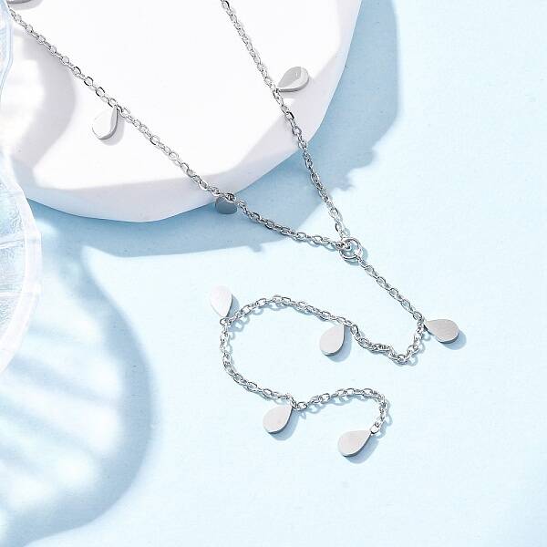 304 Stainless Steel Teardrop Tassel Y Necklaces