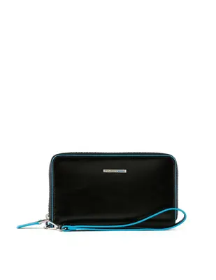 Piquadro, blue square, leather wallet, black, women