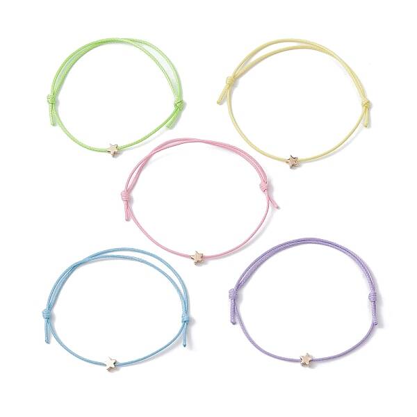 5Pcs 5 Colors Brass Star Braided Bead Bracelet