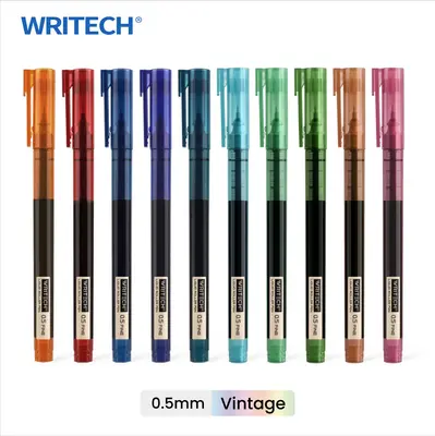 WRITECH Rolling Ball Pens Quick Dry Ink 0.5 mm Extra Fine Point Pens 10 Pcs Liquid Ink Pen Rollerball Pens Vintage Color