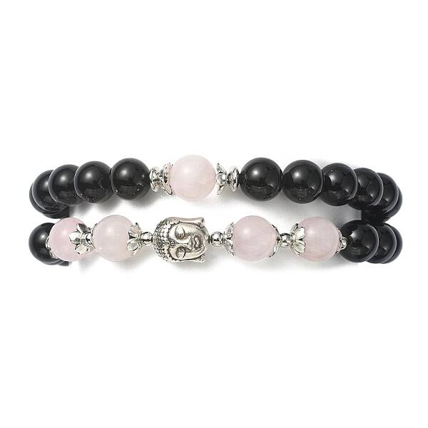 Natural Black Onyx Beaded Warp Bracelets for Women