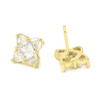 Rhombus Brass Micro Cubic Zirconia Stud Earrings