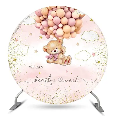 Aperturee We Can Bearly Wait Pink Round Baby Shower Backdrop | Baby Shower Round Backdrop | Circle Backdrop Baby Shower | Rou...