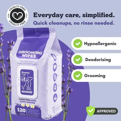 Nuesta Pets Lavender Vanilla Bath Replacement Wipes Extra Large Soft 8x12 Inches Hypoallergenic Deodorizing Grooming Wipes fo...