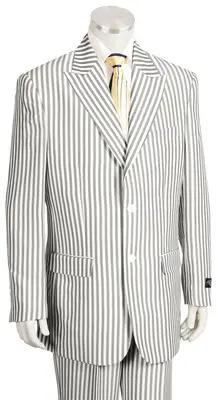 Canto Men's 3-Piece Seersucker Suit w/ Peak Lapel - Poly-Rayon Blend