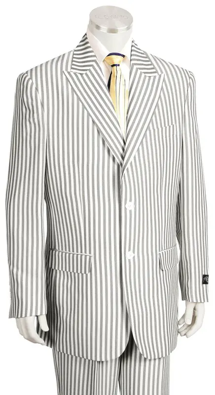 Canto Men's 3-Piece Seersucker Suit w/ Peak Lapel - Poly-Rayon Blend