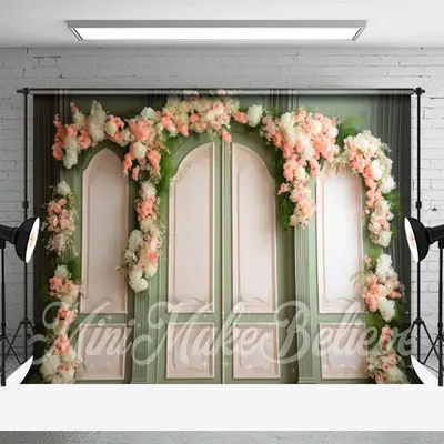 Embossed Pattern Door Pink White Floral Backdrop - Aperturee
