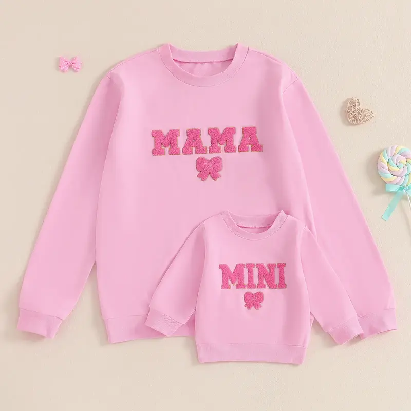 Mommy and Me Matching Outfits Long Sleeve Bow Embroidery Sweatshirts Pullovers Set day outfit