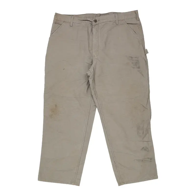 Heavily Worn Carhartt Carpenter Trousers - 41W 30L Beige Cotton