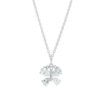 Silver-Tone Cubic Zirconia Butterfly Pendant Necklace 16\