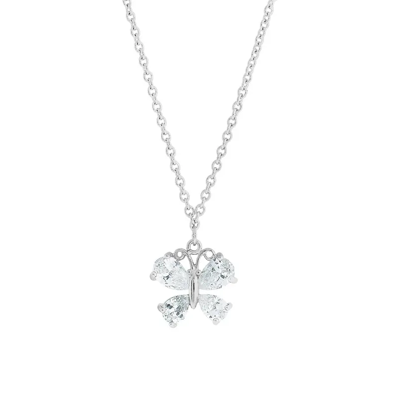 Silver-Tone Cubic Zirconia Butterfly Pendant Necklace 16\