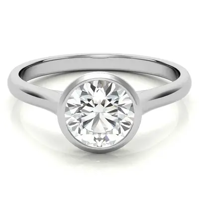 10K White Gold Round Cut Solitaire Moissanite Engagement Ring