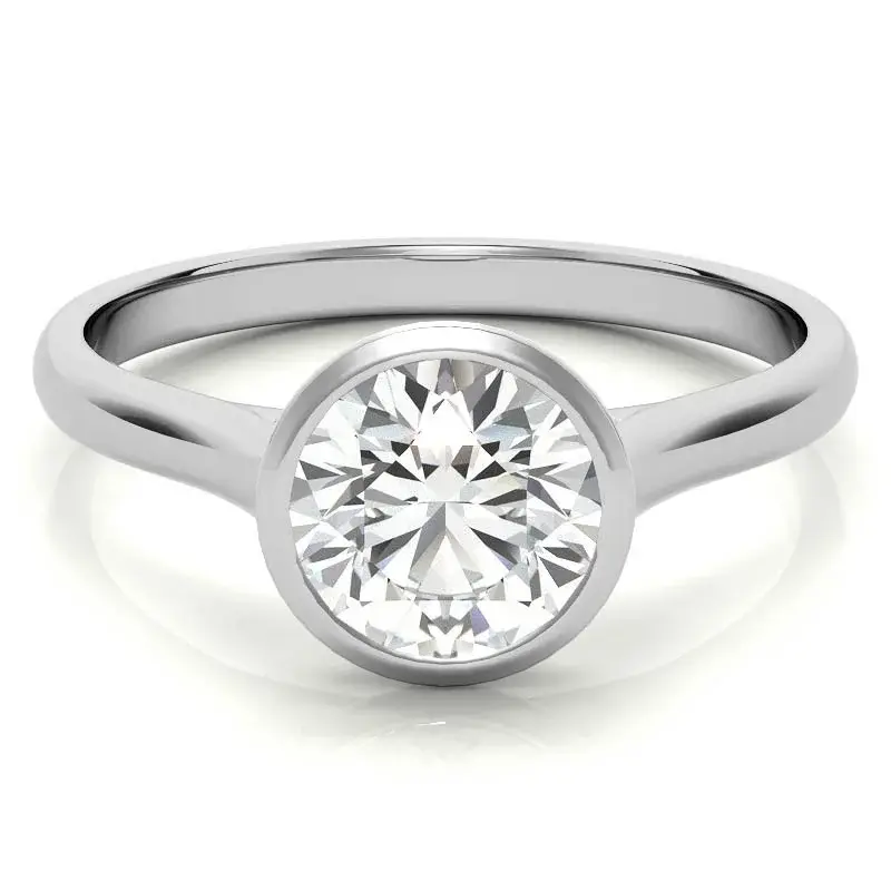 10K White Gold Round Cut Solitaire Moissanite Engagement Ring
