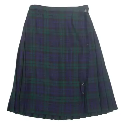 HIGHLAND HOME INDUSTRIES Womens Pleated Skirt Blue Midi Wool Check UK 16