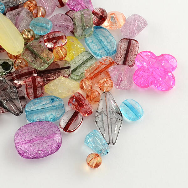 Mixed Crackle Style Transparent Acrylic Beads